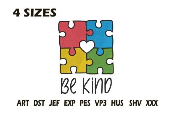 Be Kind Puzzle Heart Embroidery Design