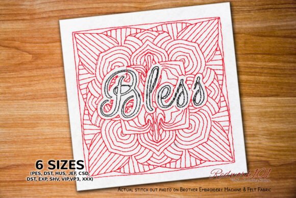 Bless Word Redwork Embroidery
