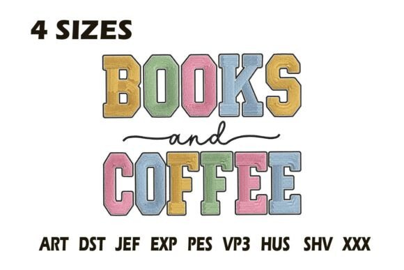 Books and Coffee Embroidery Design