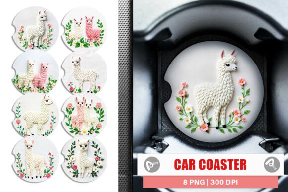 Car Coaster Alpaca Embroidery