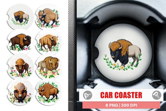Car Coaster Bison Embroidery