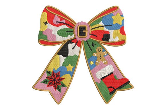 Christmas Patchwork Bow Embroidery