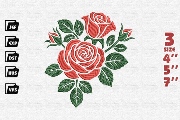 Classic Red Rose Bouquet Embroidery Design