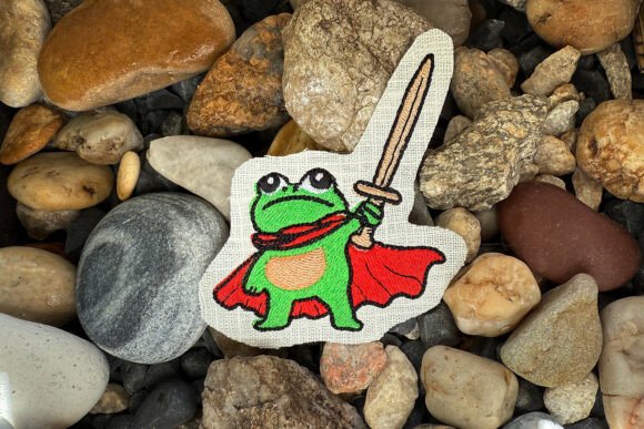 Cute Brave Frog Machine Embroidery Design