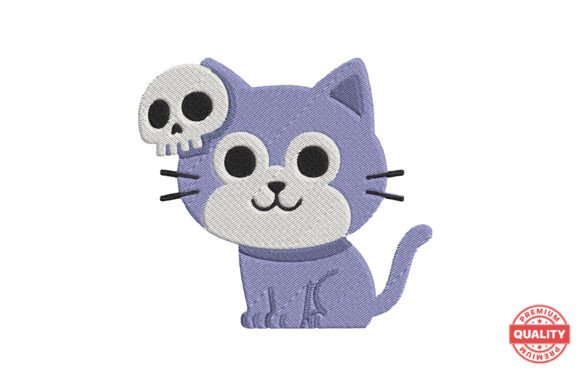 Cute Cat with Skull Embroidery
