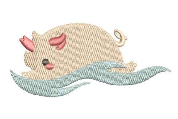 Cute Swimming Pig Embroidery Design