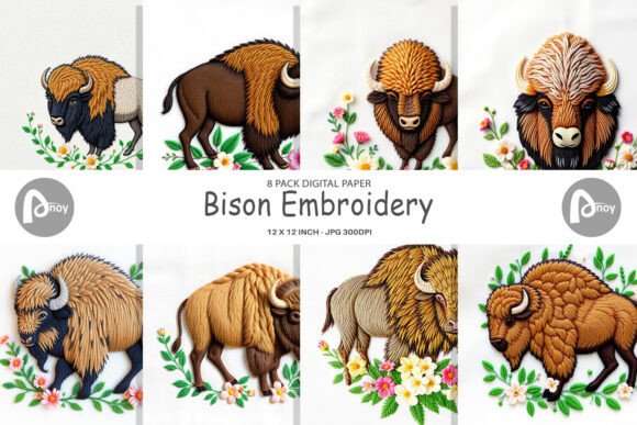 Digital Paper Bison Embroidery