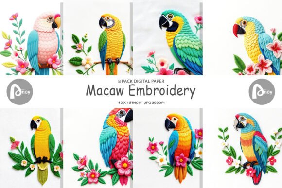 Digital Paper Macaw Embroidery