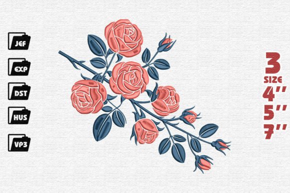 Elegant Rose Branch Embroidery Design