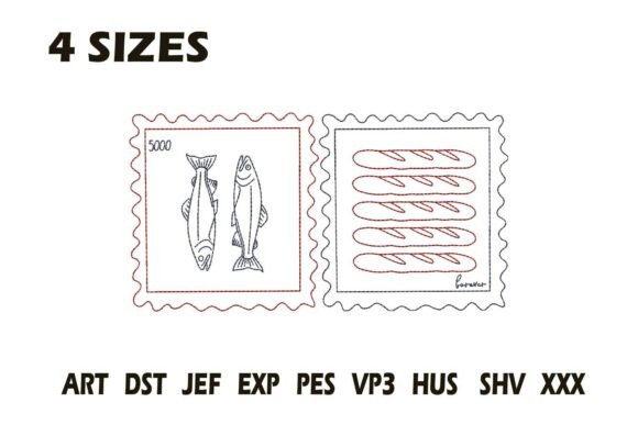 Fish and Bread Stamp Embroidery Design