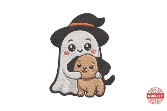 Ghost Hugging Dog Embroidery