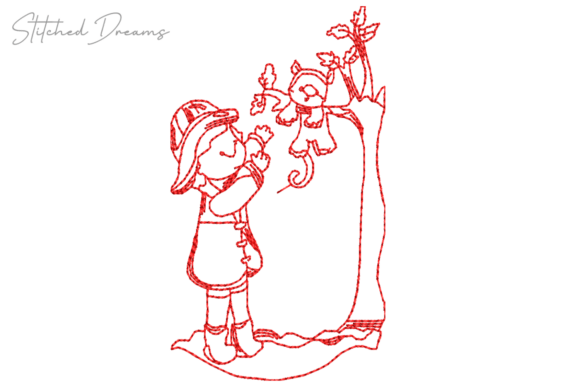 Girl Playing with Teddy Bear Embroidery