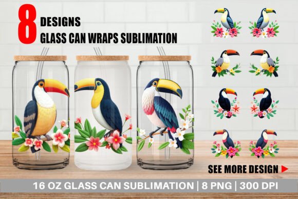 Glass Can Toucan Embroidery