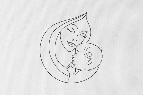 Mom and Baby Embroidery Design