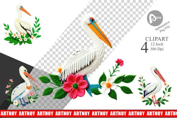 Pelican Embroidery Clipart