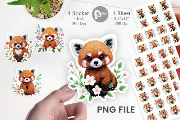 Red Panda Embroidery Sticker
