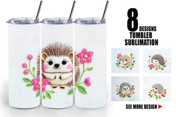 Tumbler Hedgehog Embroidery
