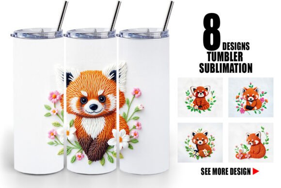 Tumbler Red Panda Embroidery